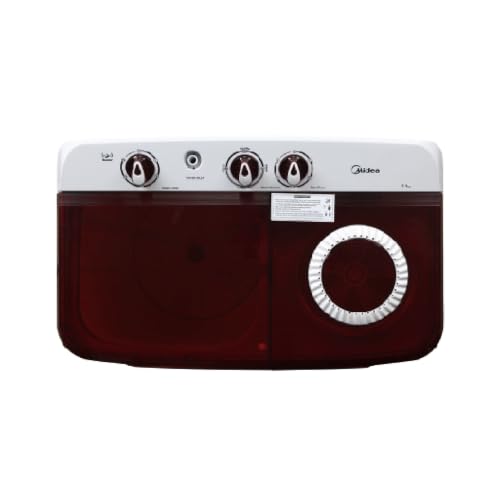 Image of Midea 7.5kg Semi Automatic Top Load Washing Machine, Collar Scrubber, Dual Wave Pulsator, 1350 RPM High-Speed Spin, Air Dry Spin Lid, Top Load Washer (MWMSA075PDX (MW), Maroon-White)