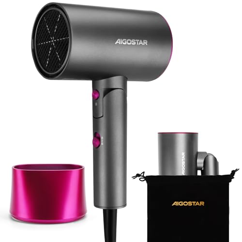 Aigostar Secador de Pelo Ionico Compacto, 2100W, Plegable, 3 Temperaturas, Aire Frío, Boquilla Concentrador, Protección Térmica, Gris (La bolsa de almacenamiento se envía al azar)