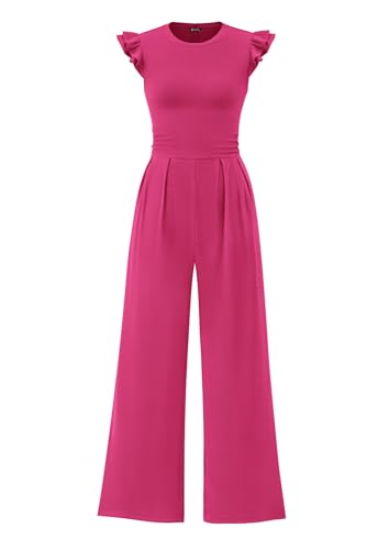 PRETTYGARDEN Summer Jumpsuits for Women Dressy 2025 Fashion Ruffle Cap