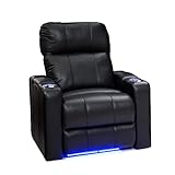 Seatcraft Monterey Home Theater Seating, Living Room, Powered Headrest, Powered Recline, Italian Leather, USB Charging, Included Swivel Tray Table, Single Recliner, Black