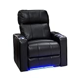 Seatcraft Monterey Home Theater Seating, Powered Headrest, Powered Recline, Top Grain Leather 7000, USB Charging, Included Swivel Tray Table, Single Recliner, Black