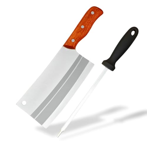 Image of Machado Forging Serbian Chef Knife Set - 12 inch Full Tang High Carbon Clad Steel Butcher Cleaver with Knife Sharpener - Perfect for Vegetables, Fish, Meat - Ideal for Kitchen, Hotel, Restaurant