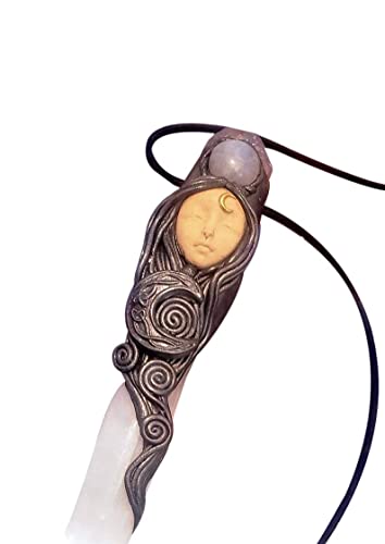 Moon Goddess Magic Wand. Selenite Crystal Wand. Witch Wand Wicca. Selenite Wand w Magical Crystals: Moonstone Amethyst Wiccan Wand