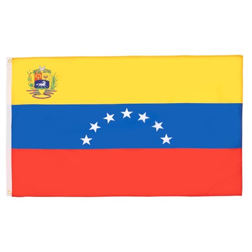 AZ FLAG - Flagge Venezuela Alt Mit Wappenschild - 150x90 cm - Venezuela Fahne 100% Polyester mit Messing-Ösen - 110g
