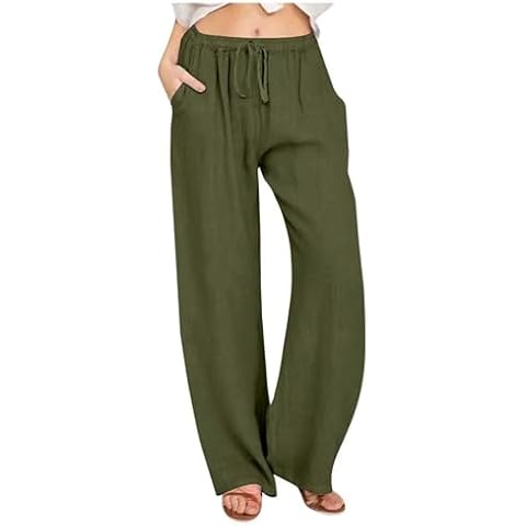 Women's Cotton Linen Beach Trousers with Pockets Cover