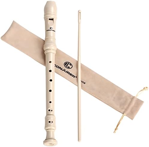 CONJURER Soprano Recorder Instrument for Kids Student - German Fingering 8 Hole Flute ABS Descant Recorders for Beginners with Cleaning Rod and Bag, Beige