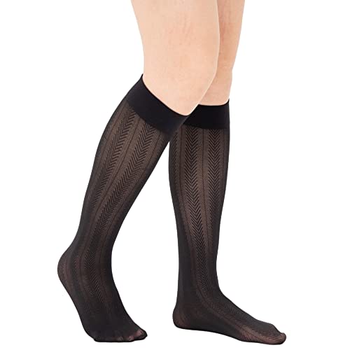 Verdancy Women’s 2 Packs Trouser Socks Knee Highs Jacquard Patterned 40D Ultra Stretchable Plus Size Semi Sheer Opaque4