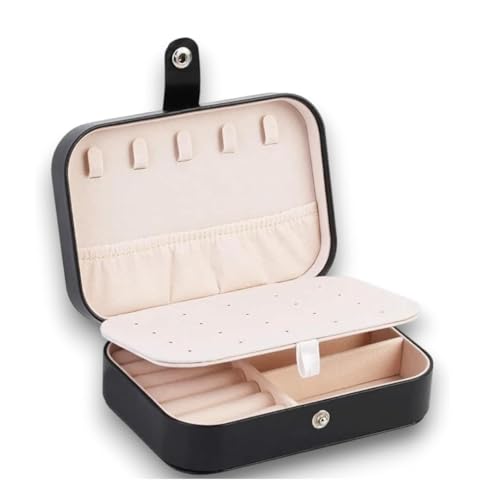 Porta Joias Premium Portátil, Estojo Organizador para Bijuterias, Anéis, Brincos e Colares, Fecho com Botão, Cores Variadas (Preto)