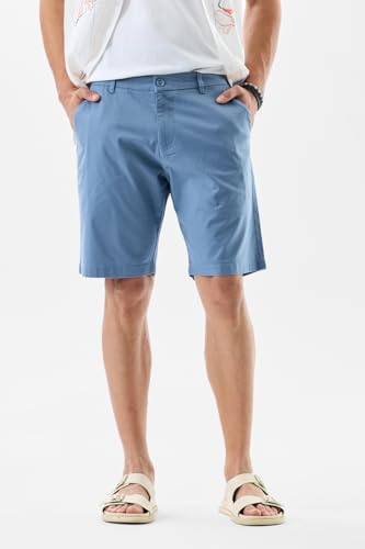 Image of SNITCH Men Casual Shorts | Regular Fit Mid Rise Solid Pattern | 100% Cotton Smooth Texture with Drawstring Closure & Elastic Waistband for Summer & Club Wear
