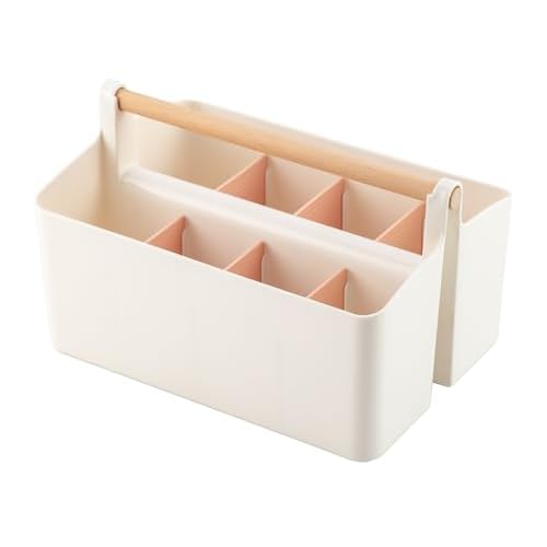 Large Plastic Portable Caddy with Handle, Storage Organizer Bin with Adjustable Dividers for Art Supplies, Crafts, Colored Pencils, Makeup Desk