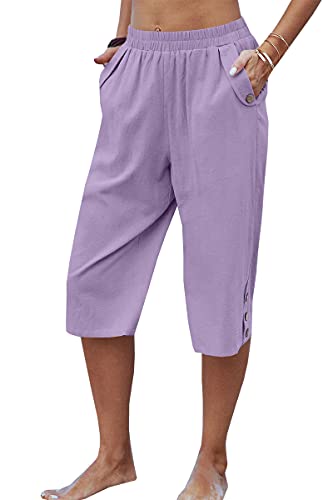 Image of Veatzaer Women's Elastic Waist 3 /4 Capri Harem Pants with Pockets Casual Loose Solid Yoga Trousers S-XXL