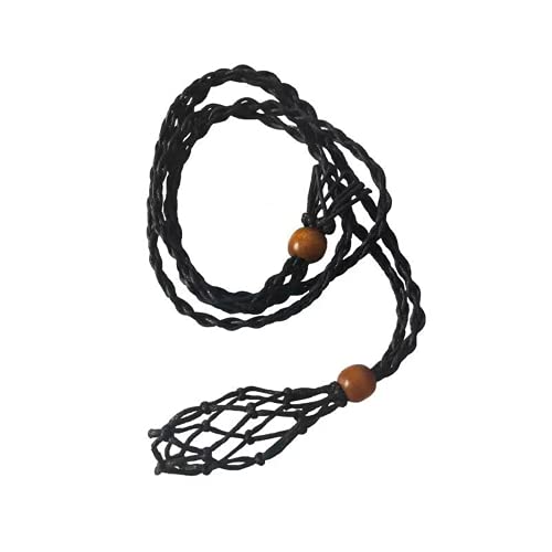 CIFIBIFUN Extra Super Large Black Necklace Cord Crystal Holders Handmade Quartz Cage Diy Bracelet Jewelry Making Upgrated Adjustable Tibetan Wooded Beads (Small)