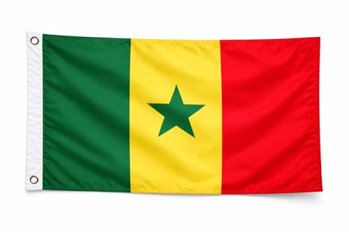 Drapeau Senegal 60 x 90 cm – Drapeau vert, jaune et rouge avec étoile verte avec Œillets – Polyester 110g Résistant – Utilisation Intérieure et...