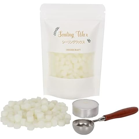 200 Pcs Sealing Wax Beads Kit Translucent White, Octagon Envelope Seal Beads with 1 Pcs Melting Spoon and 1 Pcs Tea Candle for Stamp Letter Sealing, Wedding Invitation (Translucent White) Cover