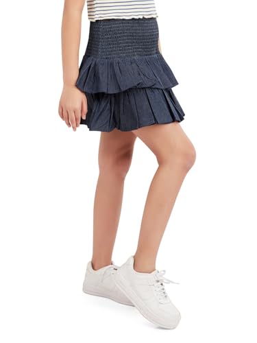 Image of olele Girls Roxy Ruffle Skirt - Red Cotton for 4 to 14 Years Kid | Layer Skirt for Girls | Cotton Skirt for Girls | Red Skirt for Girls | Layered Skirt for Girls | Red Skirt for Girls Long