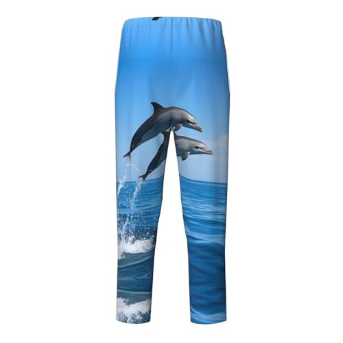 Pajama Pants Pajama Bottoms with Elastic Waistband Sleepwear Lounge Pants, Ocean Dolphin Jumping Out Sea2