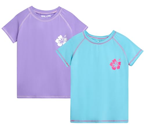 Image of Real Love Toddler Girls Rash Guard - 2 Pack Quick Dry Sun Protection Swim Shirt Girls Short Sleeve Rash Guard Kids (2T-16)