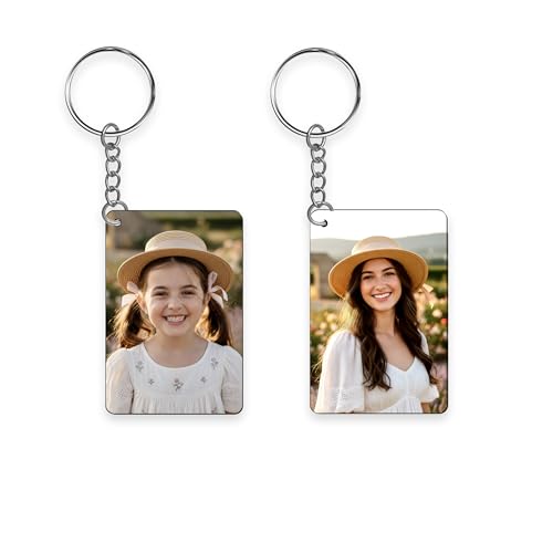 Image of Personalized Double-Sided Photo Keychain - Custom Childhood & Present Photo Keychain | Unique Gift for Birthday, Anniversary, Couple, Family & Friends Size: 2.5 x 1.35