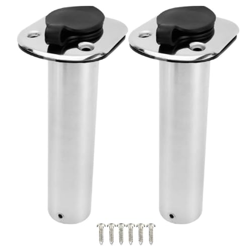 YaeMarine 2Pcs Stainless 90 Deg. Rod Holders with Rubber Cap, Liner, Gasket