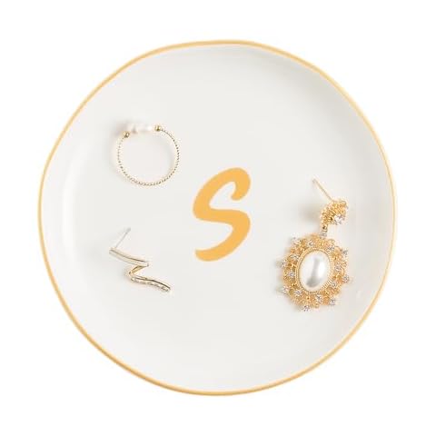 QNMUSUNC Jewelry Dish Tray, Ring Dish, Decorative Trinket Dish with Personalized s-Monogrammed Engagement for Earrings Bracelet Necklaces, Gifts for Friends, Sisters, Daughter, Mother, White Cover