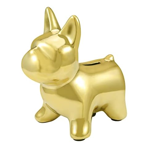 Gold Dog Decor Accents Small Animal Statues Sculptures Cute Home Decor 2 Pack, Modern Style Ceramic Decorative Ornaments for Living Room Bedroom Office Desktop Shelf Table Books Cabinets TV Stand Cover