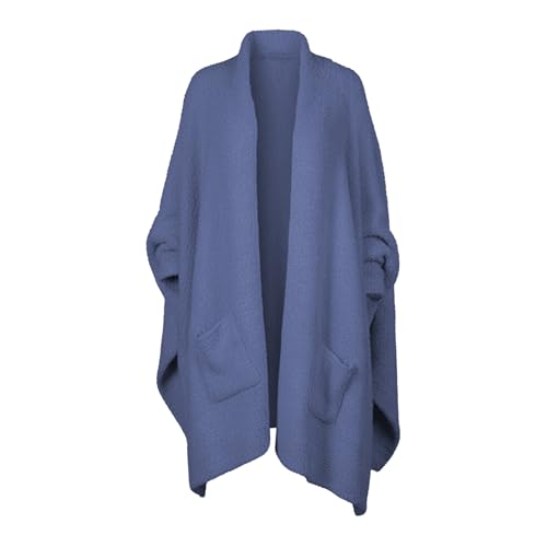 CUBRIDGE Wearable Blanket Sherpa Poncho Unique Office Work Warm Cozy Shawl TV Throw Blankets Plush Cape Wrap for Adults (Navy)