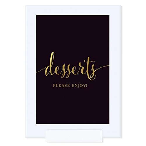 Andaz Press Wedding Framed Party Signs, Black and Metallic Gold Ink, 4x6-inch, Dessert Table, Double-Sided, 1-Pack, Includes Frame