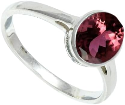 SILVERNROCK Pink Tourmaline Lab Grown Gemstone Silver plated Meditation Ring Han