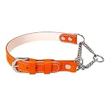 Beanspet 犬 首輪 ハーフチョーク 本革 日本製 牛ヌメ革 ドッグカラー しつけ 散歩用 小型犬 中型犬 大型犬 チェーン付き 正規品 (オレンジ, M)