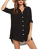 Roojaa Beachwear Bathing Suit Womens Cover Ups Swimwear Sheer Button Down Shirt Black
