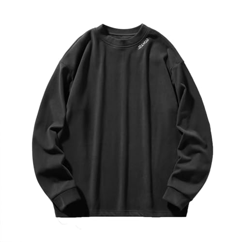 Men\'s Velvet JIAXUN Print Crew Neck Drop Shoulder Pullover Shirt Long Sleeve Base Tops Gray