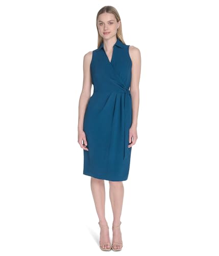 Image of Calvin Klein Womens Aerowash Collared Elastic Waist Self Tie Midi Cypress 2 One Size