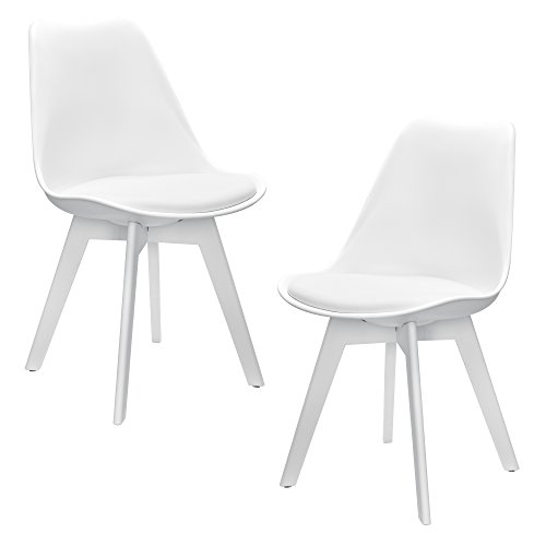 [en.casa] Set de 2 sillas de Comedor (Blanco) Set para Comedor/salón/Juego de sillas para Cocina