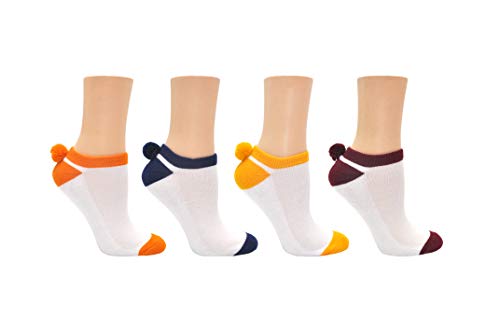 Everything Legwear Sock House Co. Pom Pom Socks (4 Pair) - Team Spirit Athletic Socks - Fits Ladies Shoe Size: 4-10 (Multi)