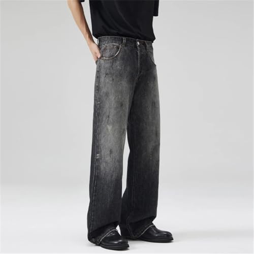 Men Black Jeans Straight Vintage Streetwear Trousers Harajuku Wide-Legging Pants with Pockets2