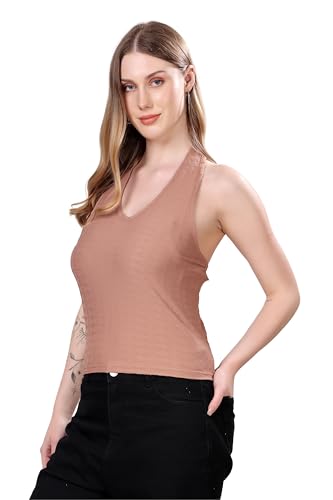 Image of London Hills Women's Cotton Slim Fit Tank Top Halter Neck Tops Stylish | Backless Tops | Halter Neck Top | Backless Tank Tops