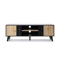 Hometopia TV-Lowboard 140 cm, Schwarz mit Türen in Holzoptik – Ansicht 9