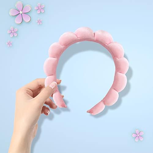 Miniatura 5 de Ycfish Diadema de spa para lavar la cara, diadema de burbujas para mujeres y niñas, diademas suaves para el cuidado de la piel con esponja hinchada,