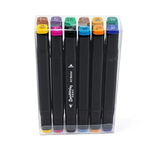 Image of JOUET Alcohol Markers Set of 12 Dual Tip Brush & Color Marker Pens for Drawing, Sketching, Calligraphy, and Colouring | Multicolor Dual Tip Sketch Pens for Artists, Kids & Adults