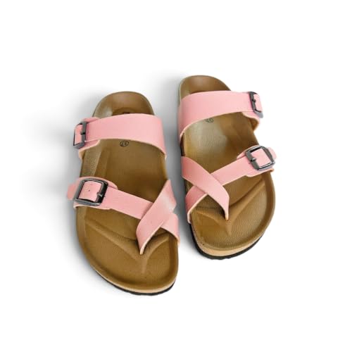 Image of Women's Genuine Leather Slippers | Comfort Sandals | Cushioned Suede Footbed | Anti-Skid Cork Sole | Flip Flips for Everyday Use