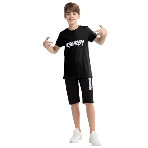 Image of amropi Boys Shorts Set Cotton T-Shirt and Short Pants 2 Pieces Summer Tracksuit for Age 2-12 Years