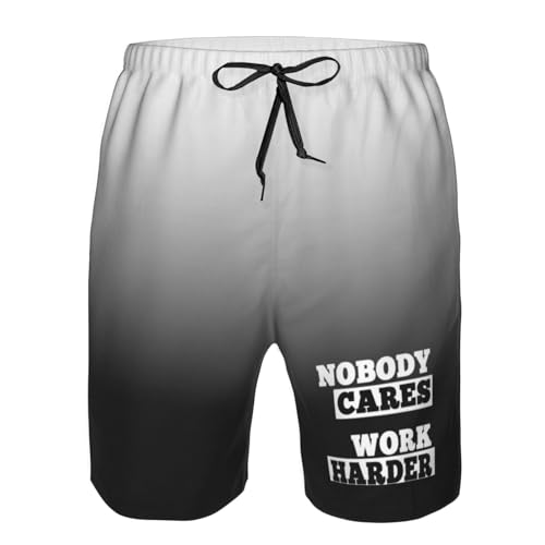 Nobody Cares - Work Harder Men's Casual Board Shorts - Elastic Waist Drawstring Swim Trunks Swimwear Bathing Suits,4