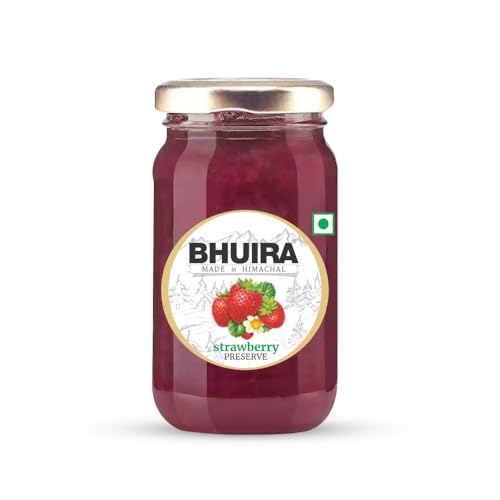 Image of Bhuira Strawberry Preserve - 470g | All Natural Jam - No Added Preservatives, Artificial Colors | Handmade Himachal Vegan Spread | Breakfast Dessert | Healthy Snack | Guilt-Free