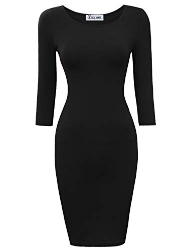 TAM WARE Women's Classic Slim Fit 3/4 Sleeve Knit Dress TWCWD050-BLACK-M (US S/M)