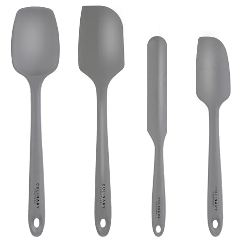 Grey Silicone Spatula Set – Non Stick High Heat Resistant Kitchen Utensils – 608F – Sturdy Steel Core – Spreader, Scraper, Spoonula Spatulas – 4 Piece Utensil Set - Gift Box and Bonus Recipe Ebook!