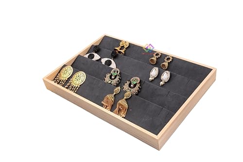 Image of Wooden Earring Velvet Jewelry Drawer Organizer Tray Stackable