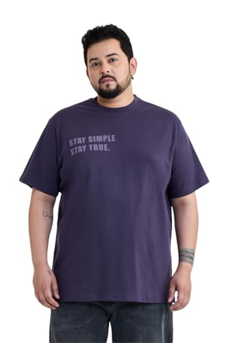 Image of SNITCH Men Plus Size T-Shirt | Stay Simple Stay True Graphic Print & Crew Neck | 100% Breathable Cotton Regular Fit Pullover | Casual Urban Style Minimalist Streetwear Top