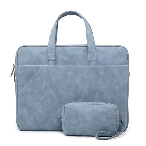 Pochette pour tablette et sac d'ordinateur en cuir premium bleu à grande capacité