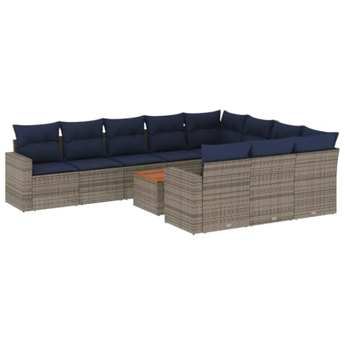 vidaXL Garten Sofa Garnitur 11-TLG., Gartenmöbel Set mit Kissen, Sitzgruppe für Garten Terrasse, Modular Gartensofa Lounge Tisch, Grau Poly Rattan