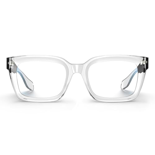 Image of VISOONE Chunky Square Anti Glare UV400 Blue Light Blocking Computer Glasses | 99% Digital Screen Filter Non-Prescription Clear Lens Thick Frame 32g Lightweight Eyewear Office for Men Women MONTANA